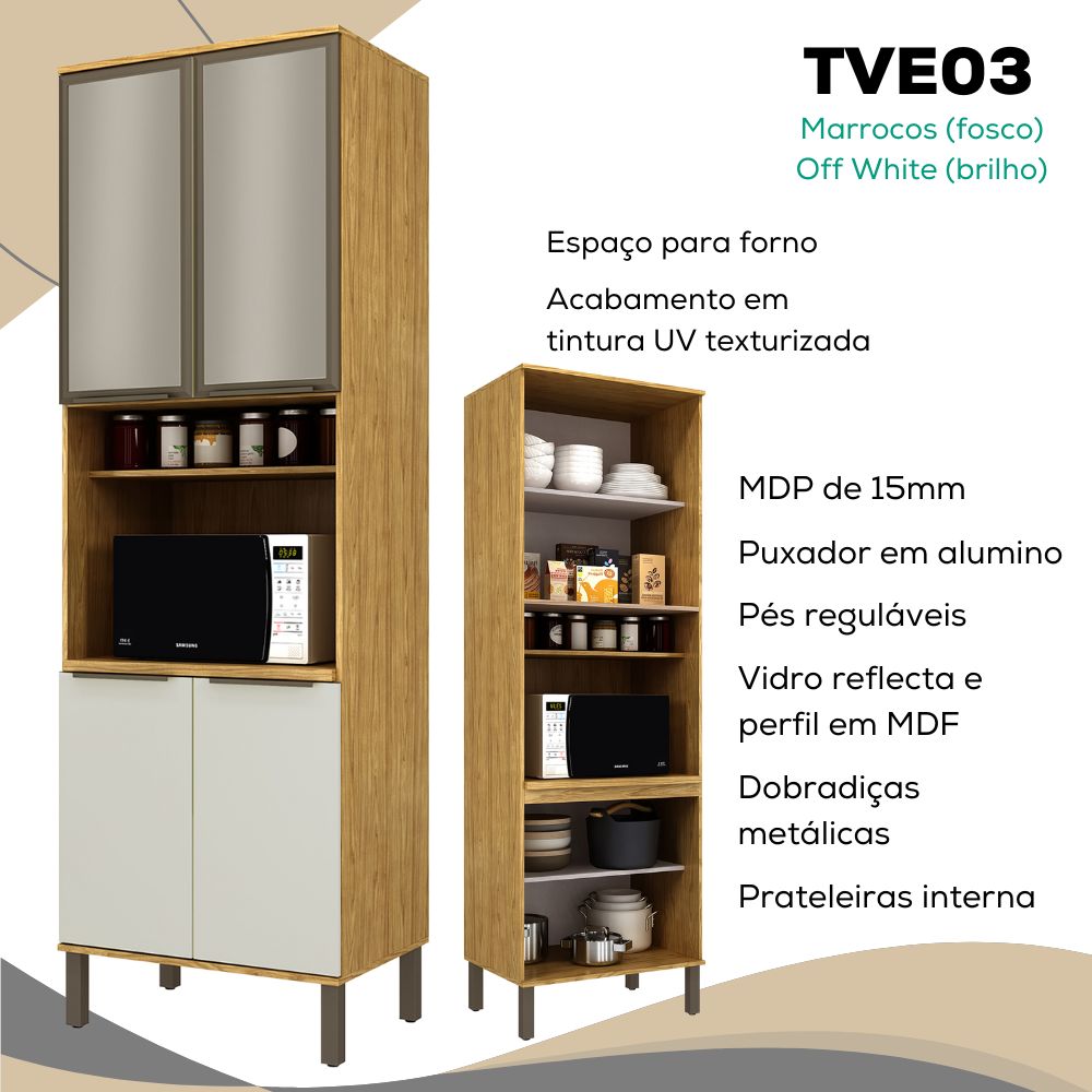 Torre Quente 1 Porta Vidro 70 cm Vera TVE03 Marrocos Off White MXM