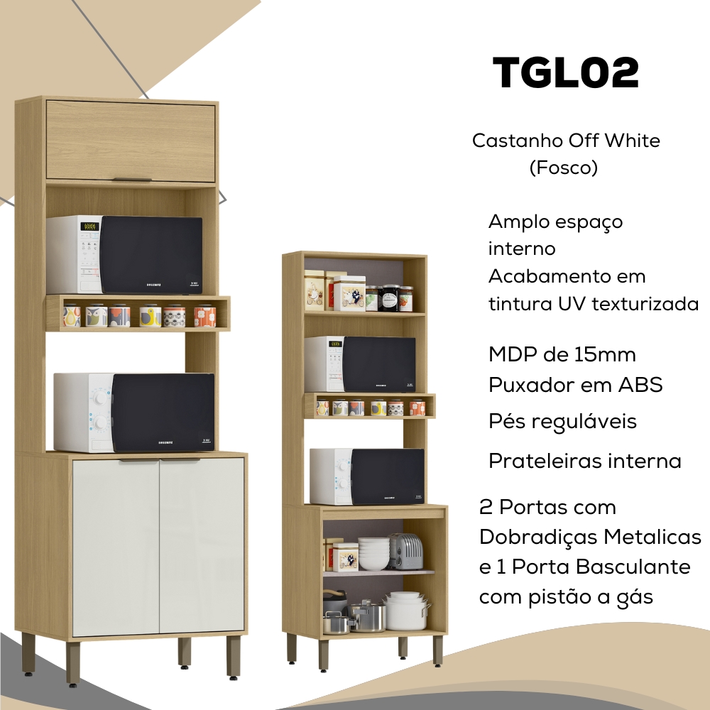 Torre Quente 3 Portas 70 cm GLOR TGL01 Castanho Off White MXM