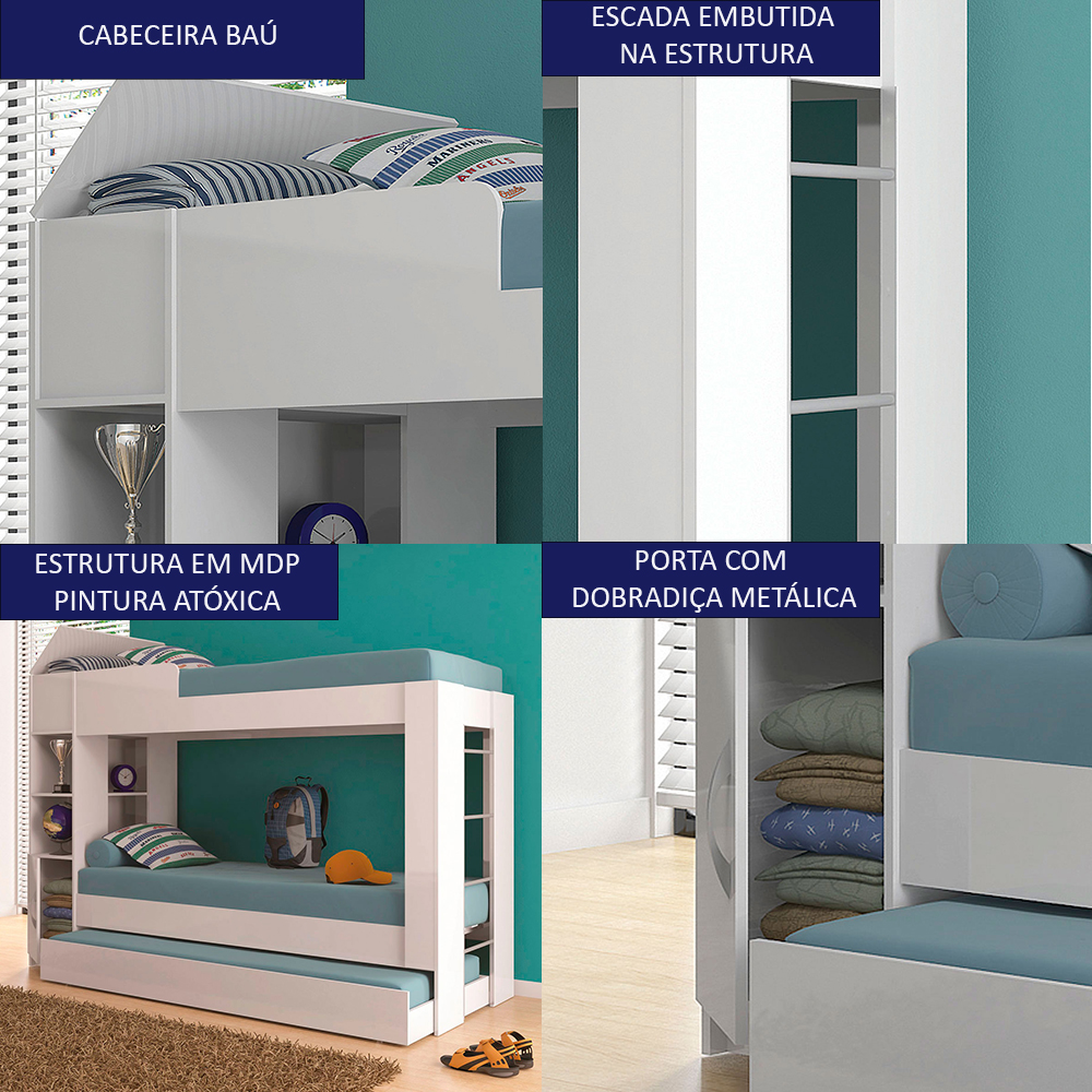 Treliche Solteiro Cabeceira Bau 1 Porta 225x87 CM15 Branco Dtall
