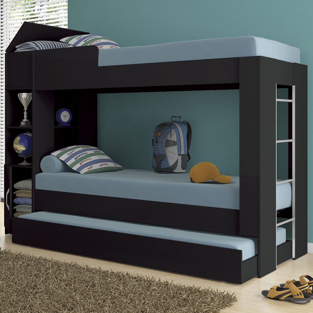Treliche Solteiro Cabeceira Bau 1 Porta 225x87 CM15 Preto Dtall