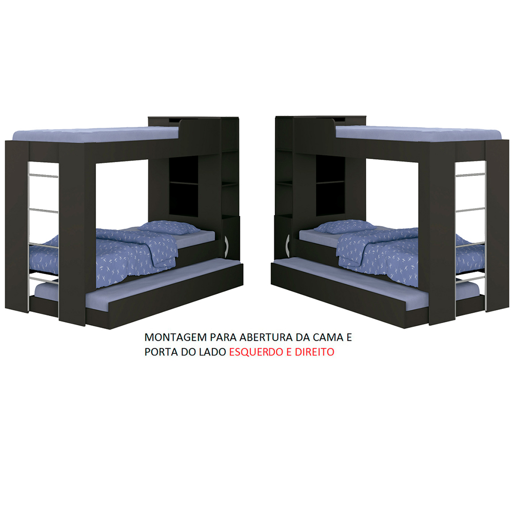 Treliche Solteiro Cabeceira Bau 1 Porta 225x87 CM15 Preto Dtall