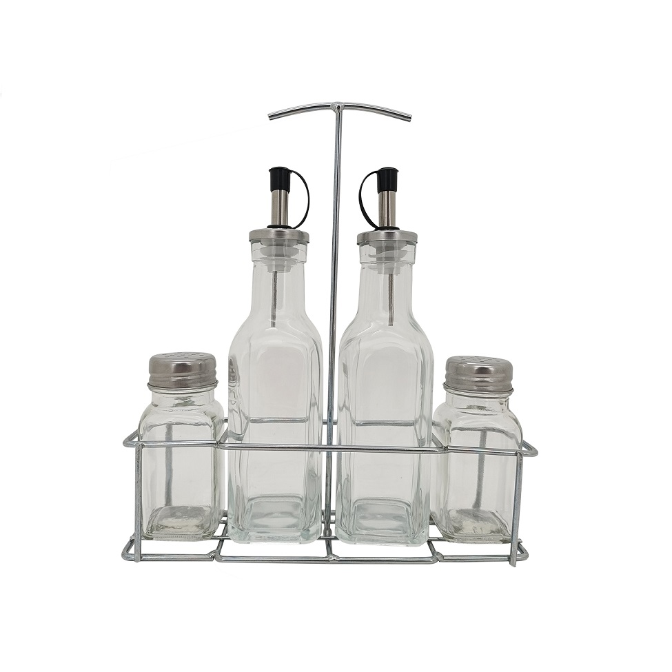 Kit de Galheteiro com Porta-Condimentos Mimo Transparente e Inox