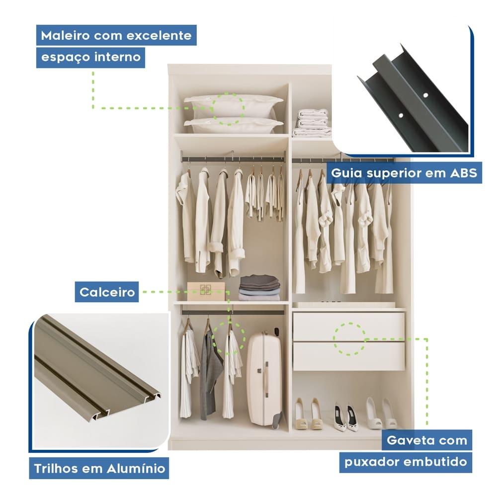 Guarda Roupa 2 Portas de Correr 2 Gavetas Salvador Minastex Branco