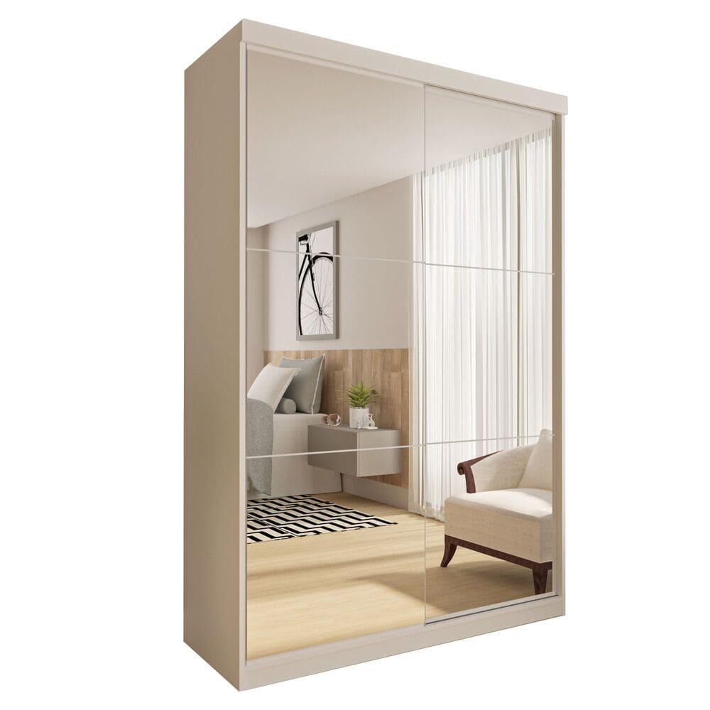 Guarda Roupa 2 Portas de Correr Todo Espelhos 2 Salvador Gavetas Minastex Branco
