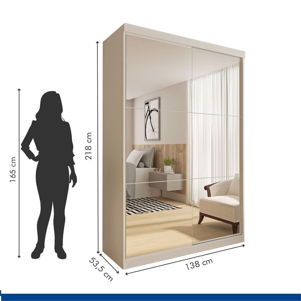 Guarda Roupa 2 Portas de Correr Todo Espelhos 2 Salvador Gavetas Minastex Branco