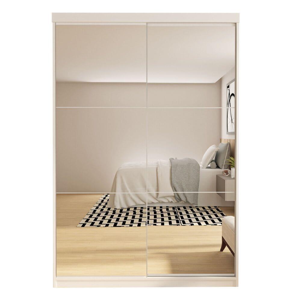 Guarda Roupa 2 Portas de Correr Todo Espelhos 2 Salvador Gavetas Minastex Branco