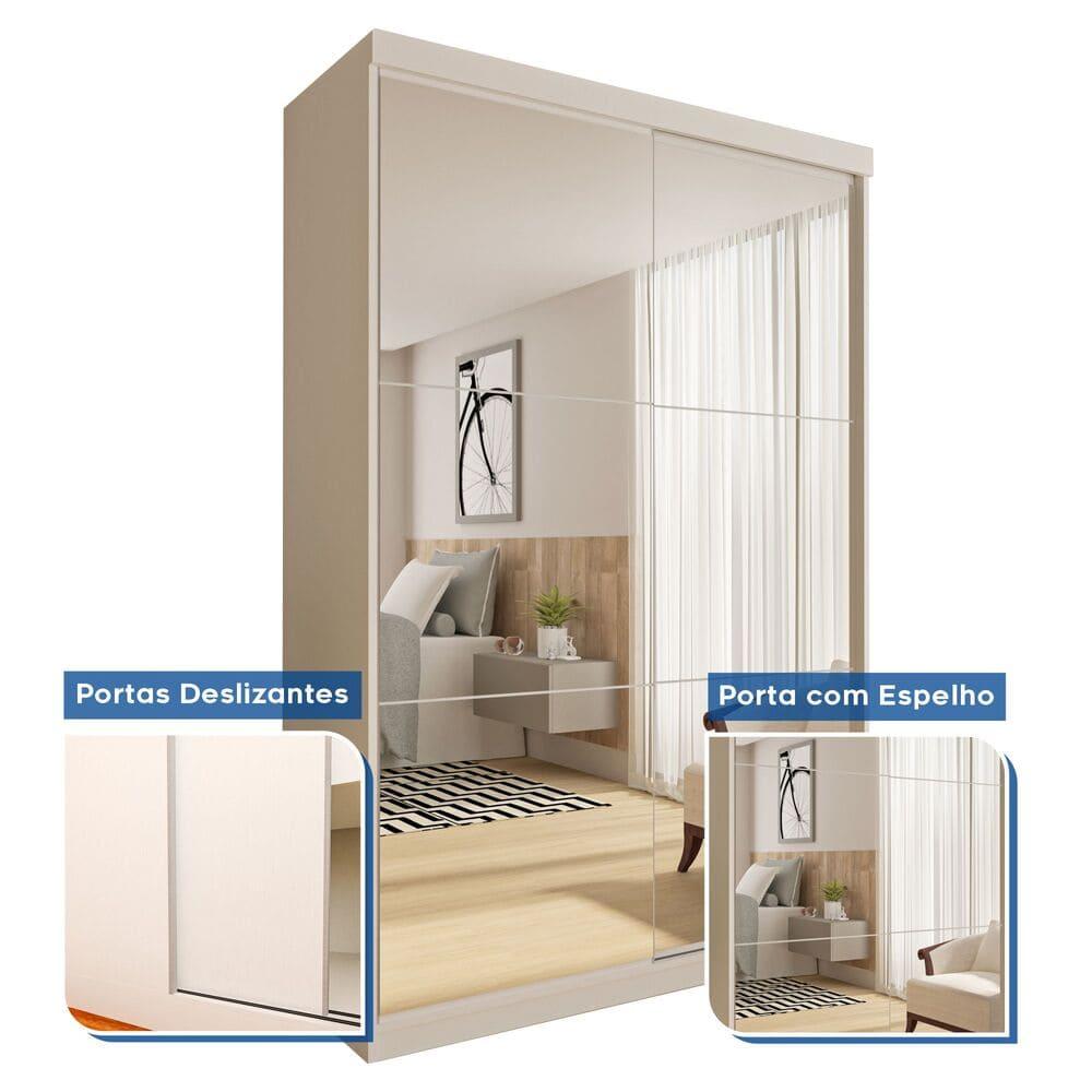 Guarda Roupa 2 Portas de Correr Todo Espelhos 2 Salvador Gavetas Minastex Branco