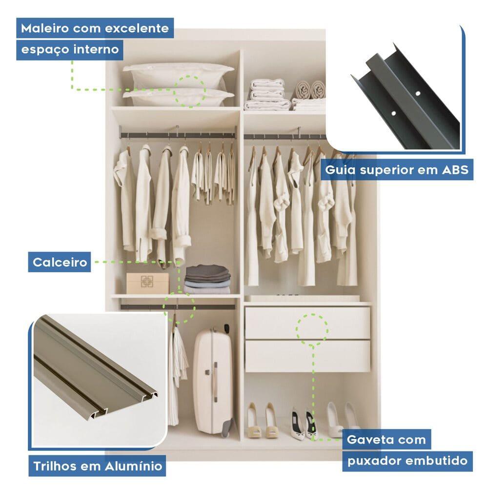 Guarda Roupa 2 Portas de Correr Todo Espelhos 2 Salvador Gavetas Minastex Branco