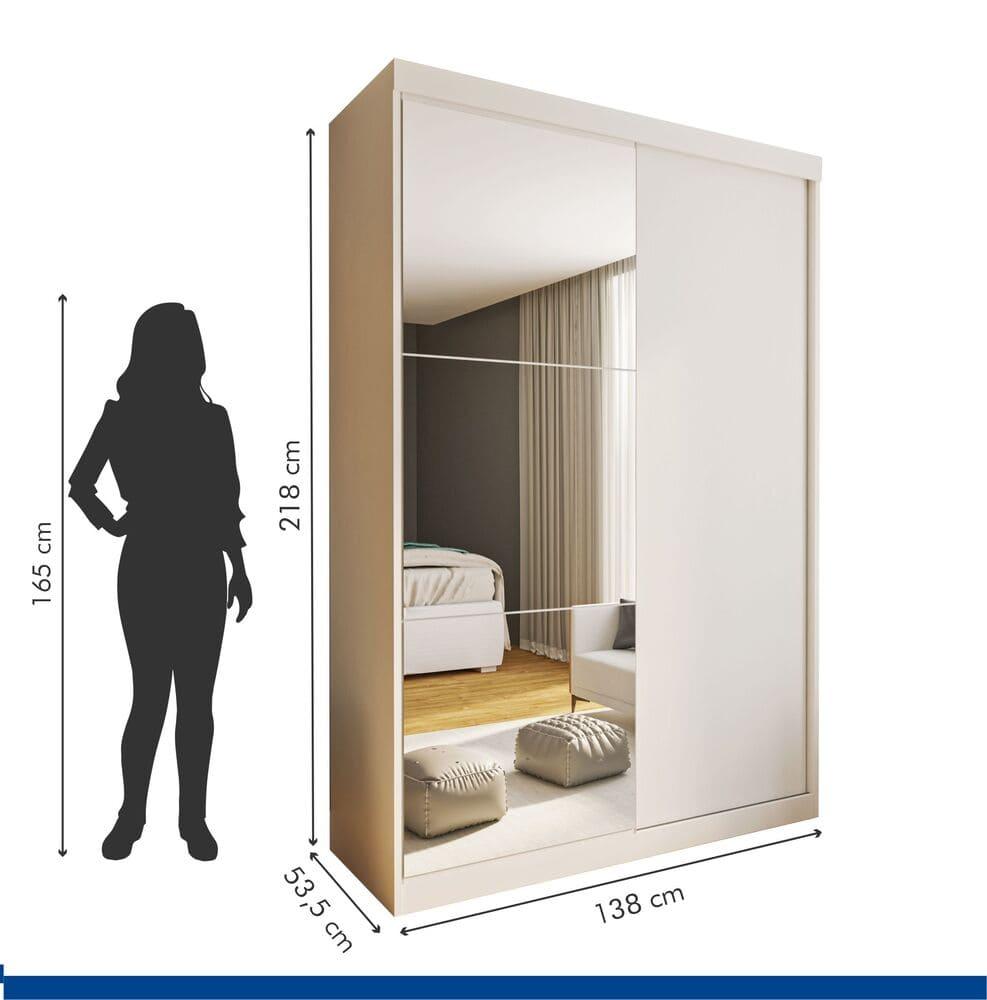 Guarda Roupa 2 Portas de Correr com Espelho 2 Gavetas Cléo Minastex Branco