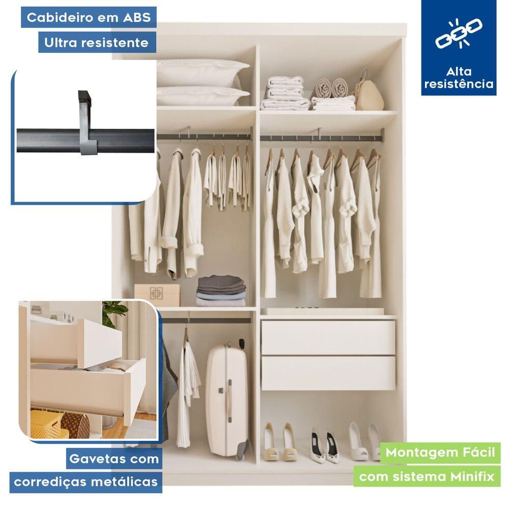 Guarda Roupa 2 Portas de Correr com Espelho 2 Gavetas Cléo Minastex Branco
