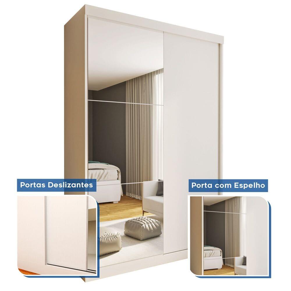 Guarda Roupa 2 Portas de Correr com Espelho 2 Gavetas Cléo Minastex Branco