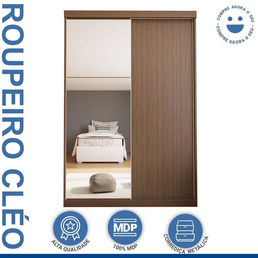 Guarda Roupa 2 Portas de Correr com Espelho 2 Gavetas Cléo Minastex Freijó