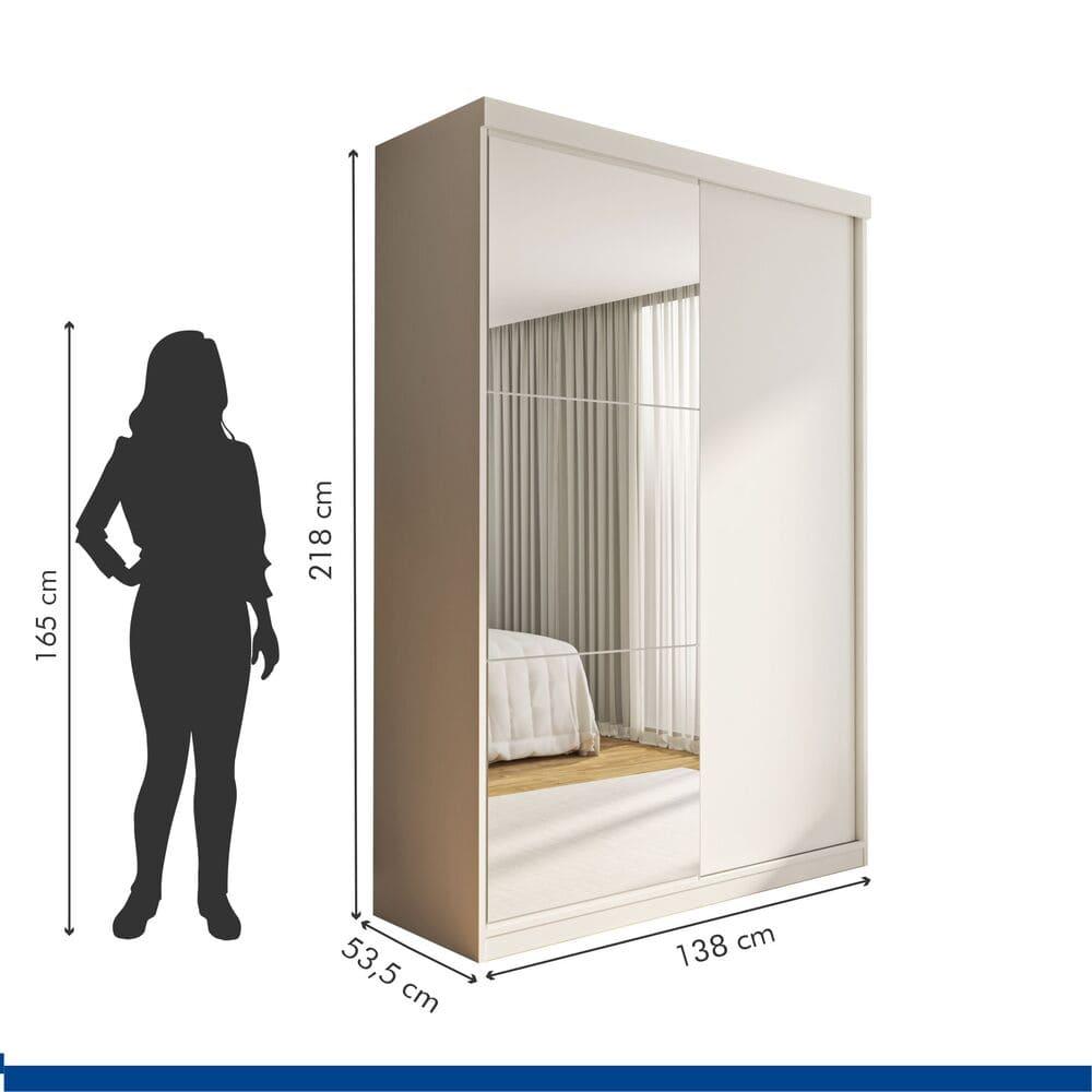 Guarda Roupa 2 Portas de Correr com Espelho 2 Gavetas Salvador Minastex Branco