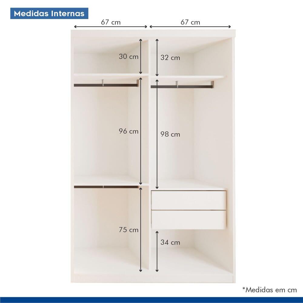 Guarda Roupa 2 Portas de Correr com Espelho 2 Gavetas Salvador Minastex Branco