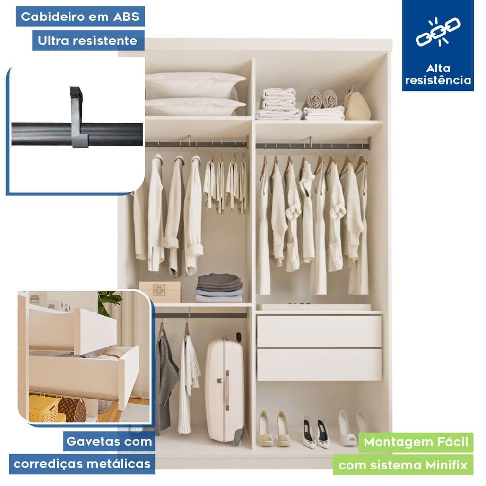 Guarda Roupa 2 Portas de Correr com Espelho 2 Gavetas Salvador Minastex Branco