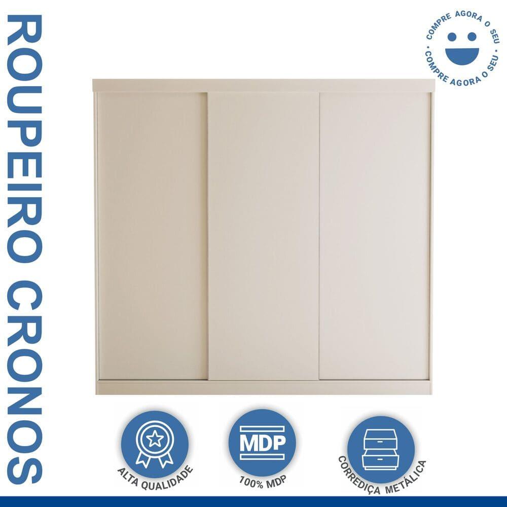 Guarda Roupa 3 Portas de Correr 4 Gavetas Cronos Minastex Branco