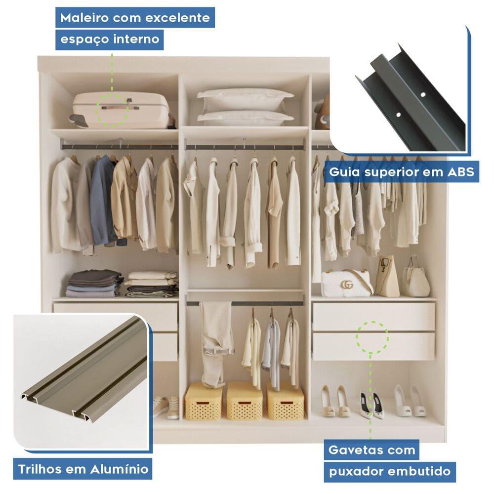 Guarda Roupa 3 Portas de Correr 4 Gavetas Cronos Minastex Branco