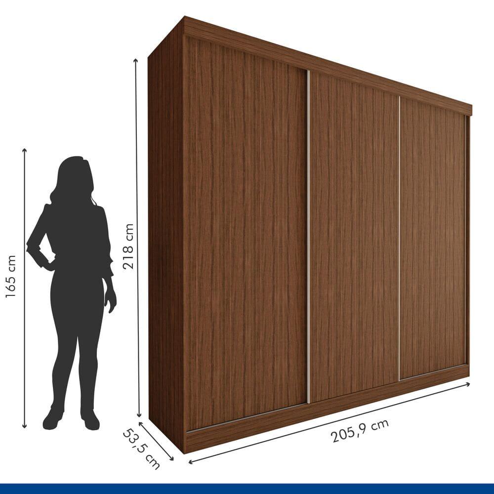 Guarda Roupa 3 Portas de Correr 4 Gavetas Cronos Minastex Freijó
