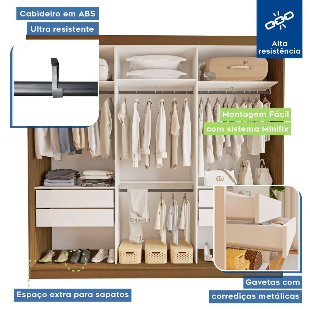 Guarda Roupa 3 Portas de Correr 4 Gavetas Cronos Minastex Freijó