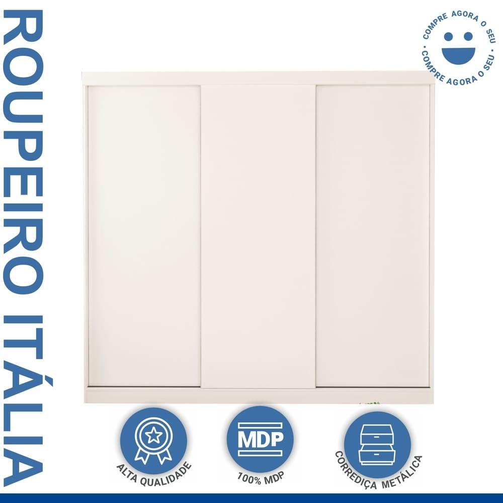 Guarda Roupa 3 Portas de Correr 4 Gavetas Itália Minastex Branco