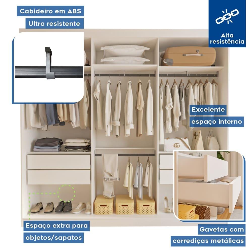 Guarda Roupa 3 Portas de Correr 4 Gavetas Itália Minastex Branco