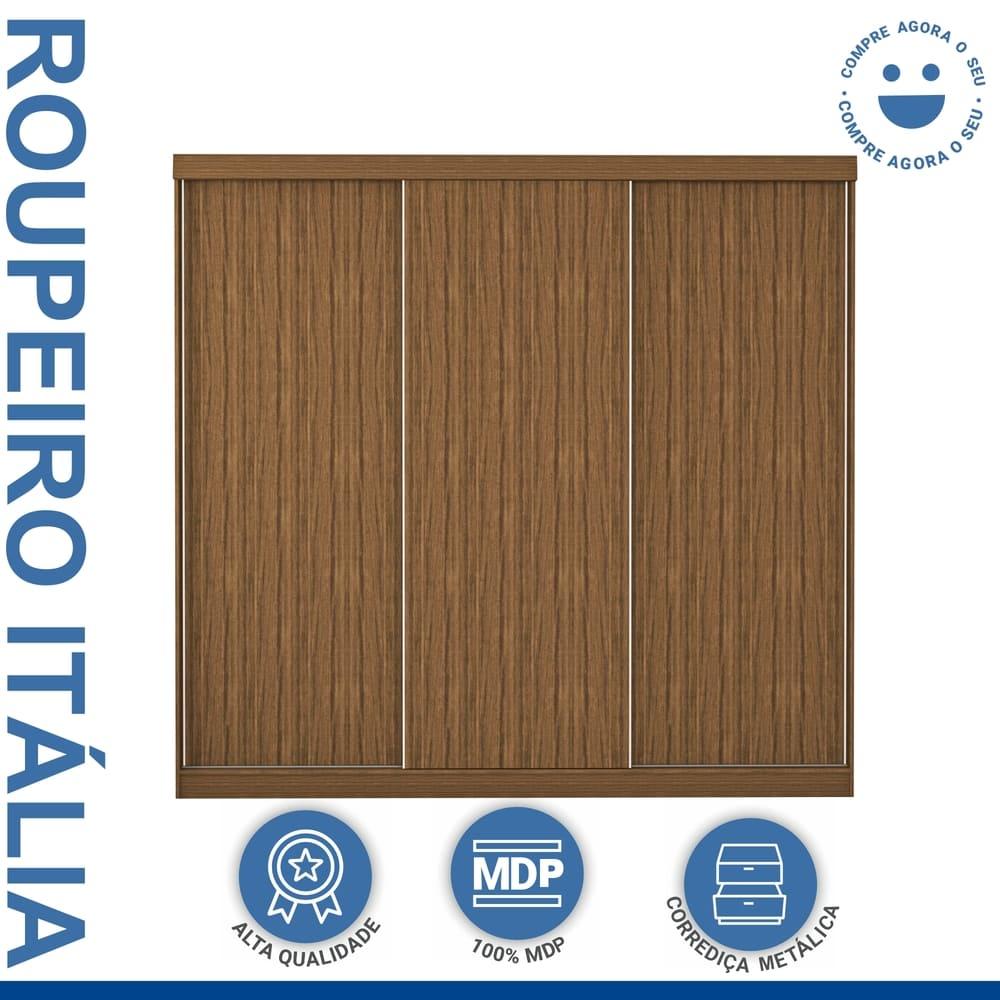Guarda Roupa 3 Portas de Correr 4 Gavetas Itália Minastex Freijó