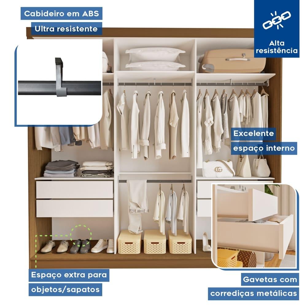 Guarda Roupa 3 Portas de Correr 4 Gavetas Itália Minastex Freijó
