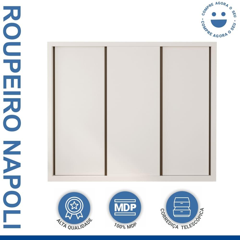 Guarda Roupa 3 Portas de Correr 6 Gavetas Nápoli Minastex Branco