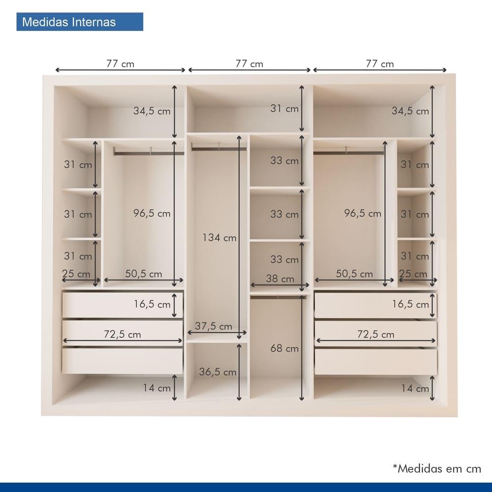 Guarda Roupa 3 Portas de Correr 6 Gavetas Nápoli Minastex Branco