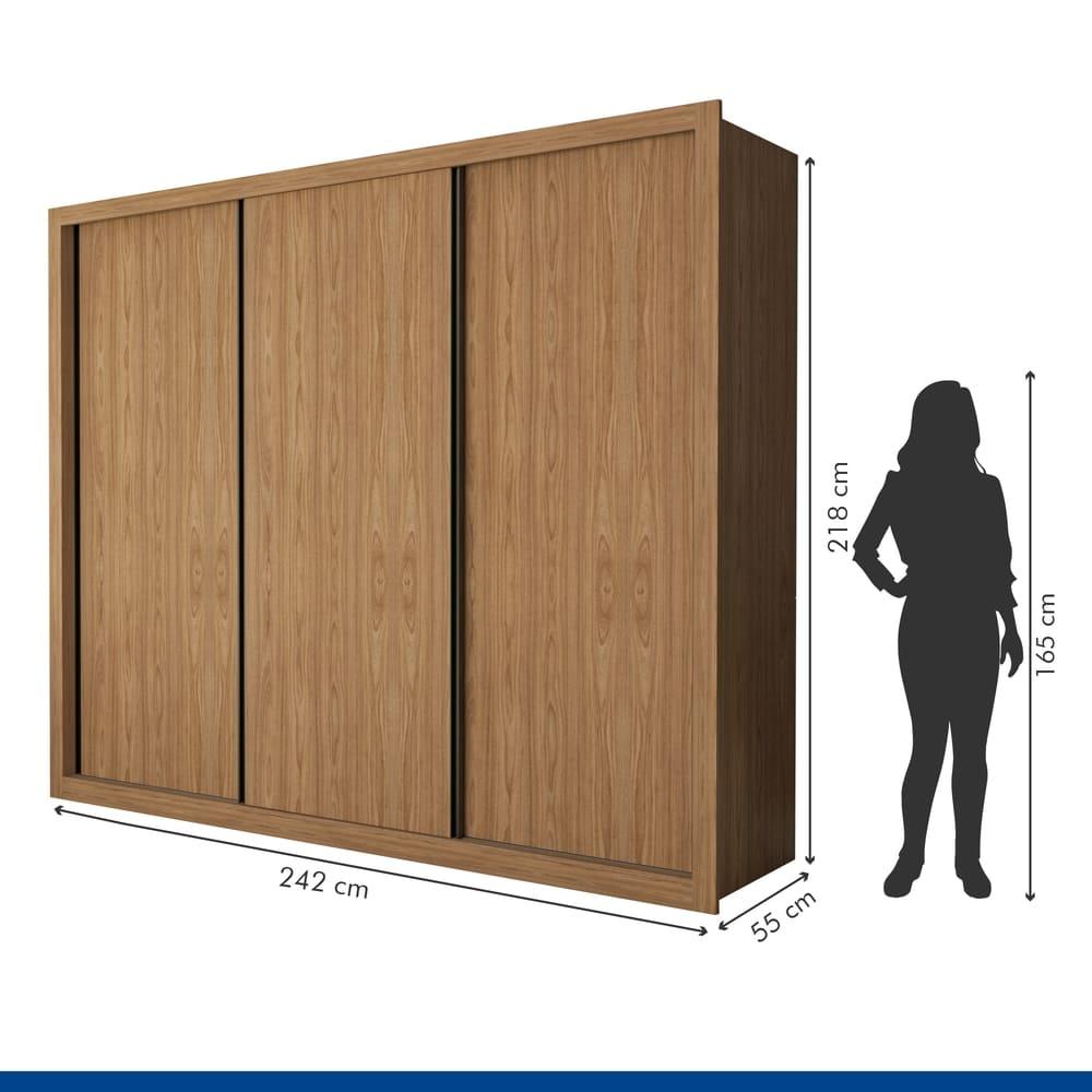 Guarda Roupa 3 Portas de Correr 6 Gavetas Nápoli Minastex Carvalho