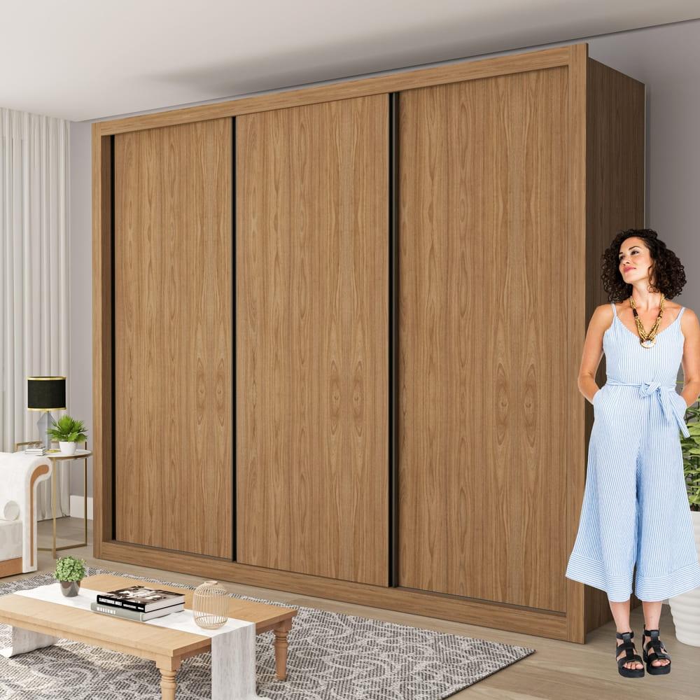 Guarda Roupa 3 Portas de Correr 6 Gavetas Nápoli Minastex Carvalho