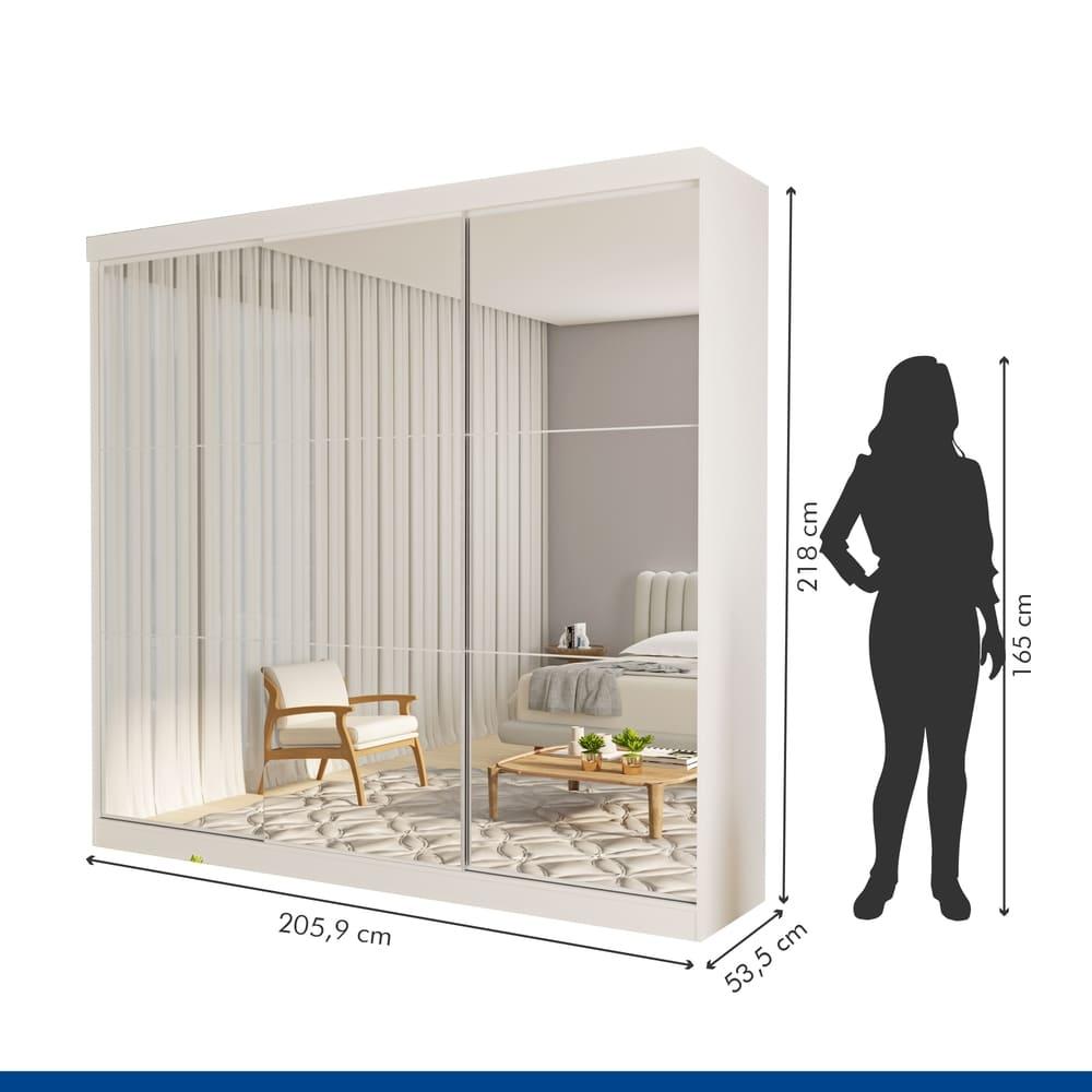 Guarda Roupa 3 Portas de Correr Todo Espelhado 4 Gavetas Isabela Minastex Branco