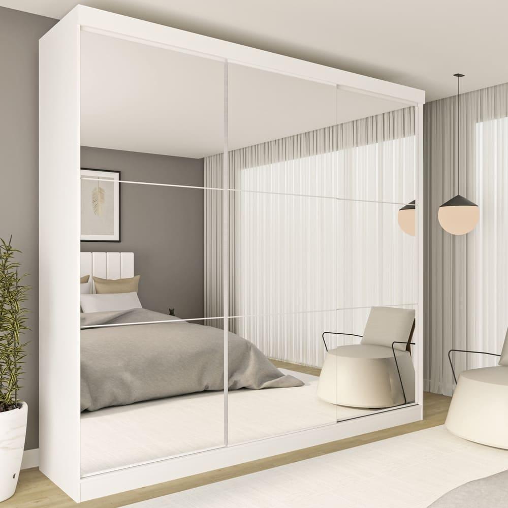 Guarda Roupa 3 Portas de Correr Todo Espelhado 4 Gavetas Rennes Minastex Branco