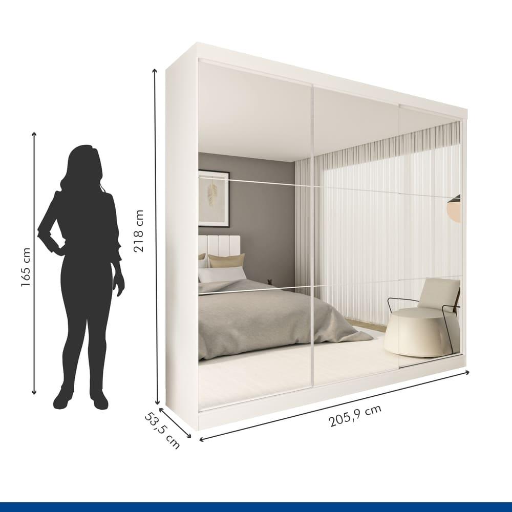 Guarda Roupa 3 Portas de Correr Todo Espelhado 4 Gavetas Rennes Minastex Branco