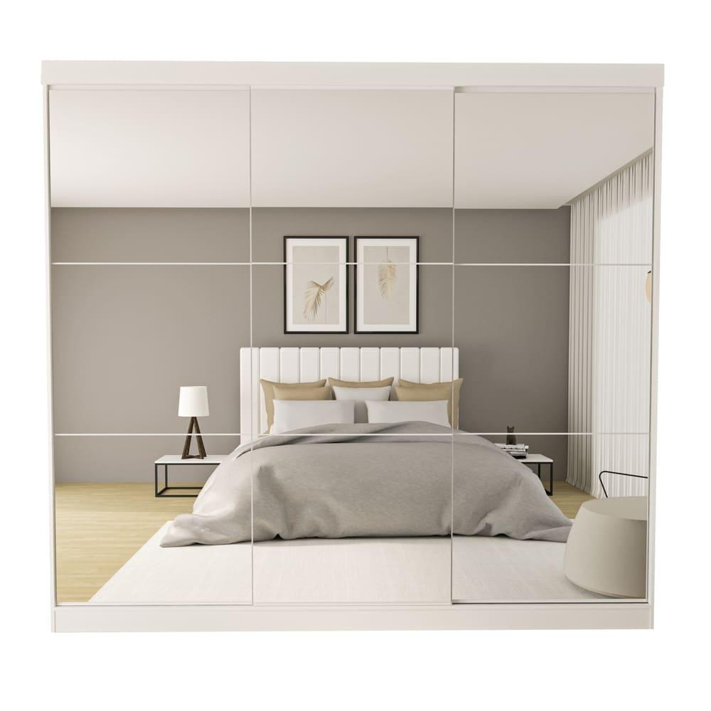 Guarda Roupa 3 Portas de Correr Todo Espelhado 4 Gavetas Rennes Minastex Branco