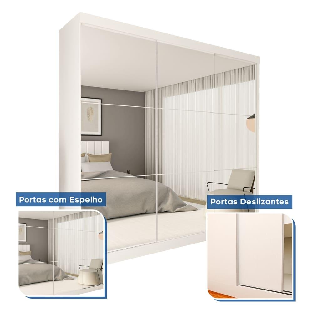 Guarda Roupa 3 Portas de Correr Todo Espelhado 4 Gavetas Rennes Minastex Branco