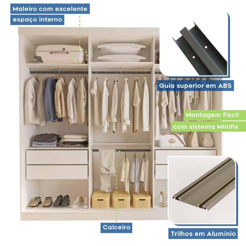 Guarda Roupa 3 Portas de Correr Todo Espelhado 4 Gavetas Rennes Minastex Branco