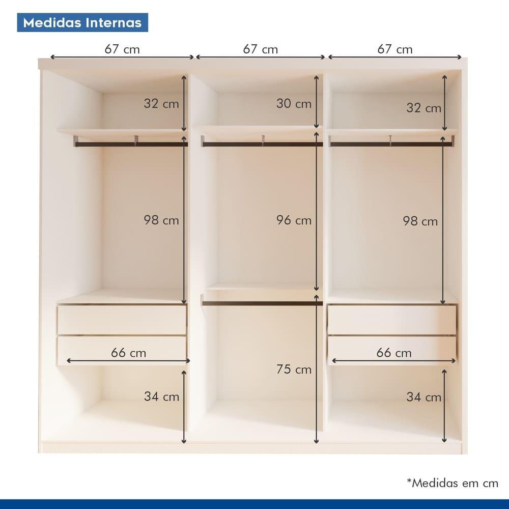 Guarda Roupa 3 Portas de Correr Todo Espelhado 4 Gavetas Rennes Minastex Branco