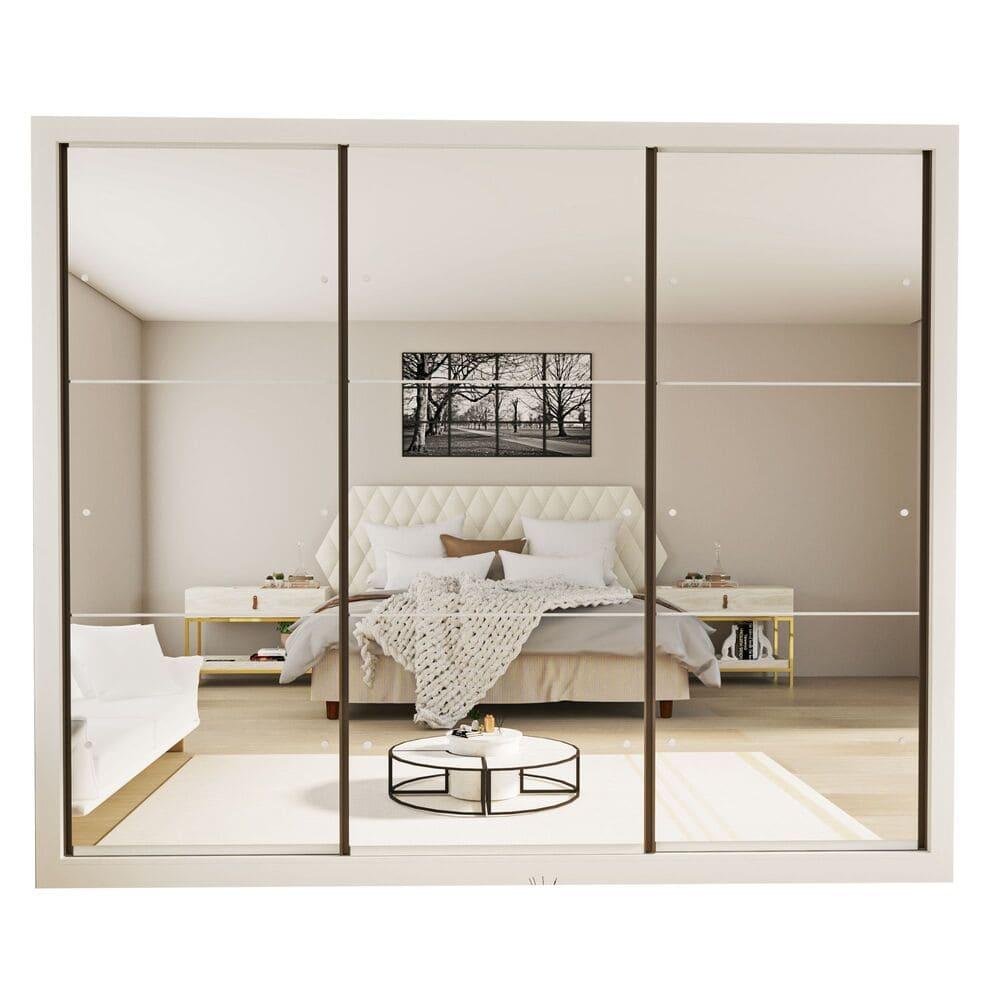 Guarda Roupa 3 Portas de Correr Todo Espelhado 6 Gavetas Ravena Minastex Branco