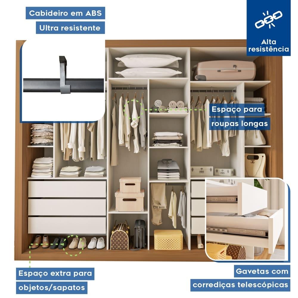 Guarda Roupa 3 Portas de Correr Todo Espelhado 6 Gavetas Ravena Minastex Carvalho