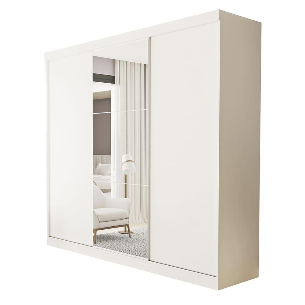 Guarda Roupa 3 Portas de Correr com Espelho Central 4 Gavetas Barcelona Minastex Branco