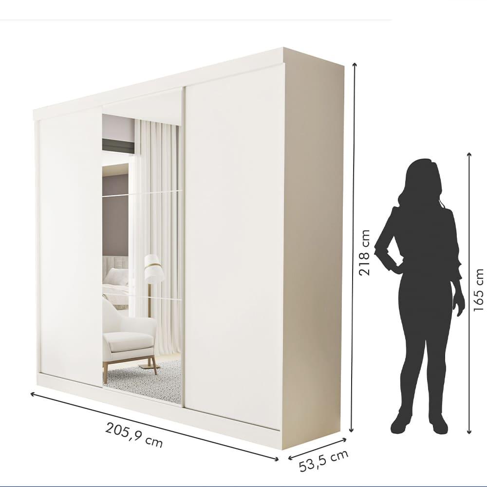 Guarda Roupa 3 Portas de Correr com Espelho Central 4 Gavetas Barcelona Minastex Branco