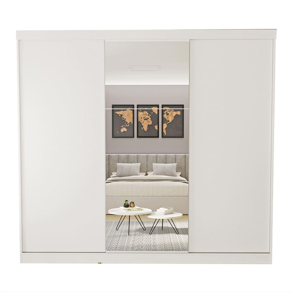 Guarda Roupa 3 Portas de Correr com Espelho Central 4 Gavetas Barcelona Minastex Branco