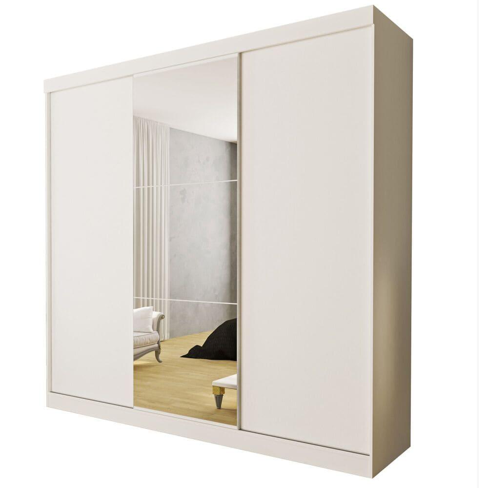 Guarda Roupa 3 Portas de Correr com Espelho Central 4 Gavetas Evidence Minastex Branco