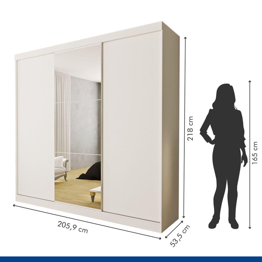 Guarda Roupa 3 Portas de Correr com Espelho Central 4 Gavetas Evidence Minastex Branco