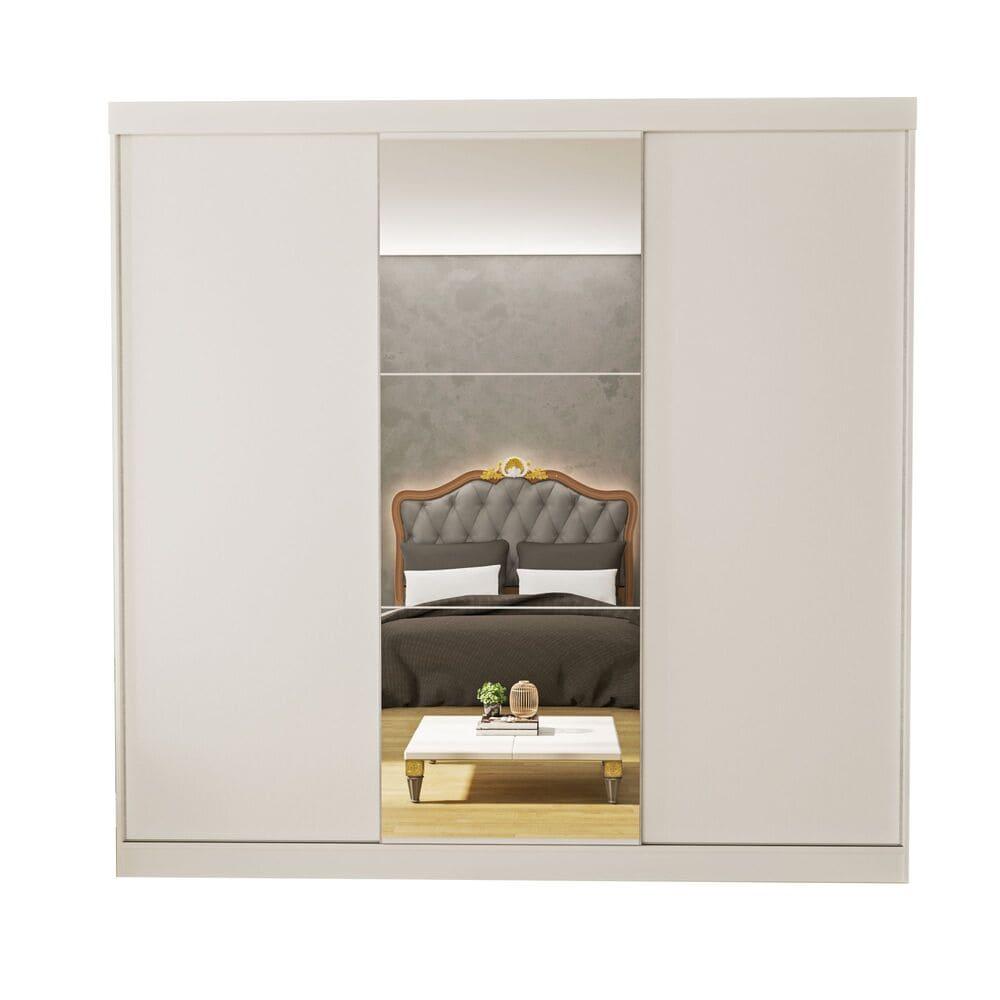 Guarda Roupa 3 Portas de Correr com Espelho Central 4 Gavetas Evidence Minastex Branco