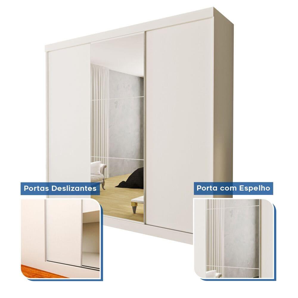 Guarda Roupa 3 Portas de Correr com Espelho Central 4 Gavetas Evidence Minastex Branco