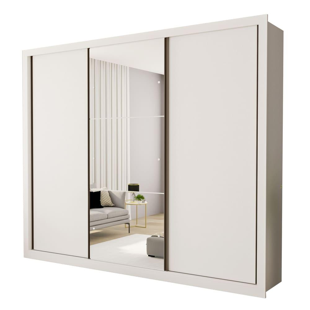 Guarda Roupa 3 Portas de Correr com Espelho Central 6 Gavetas Nápoli Minastex Branco