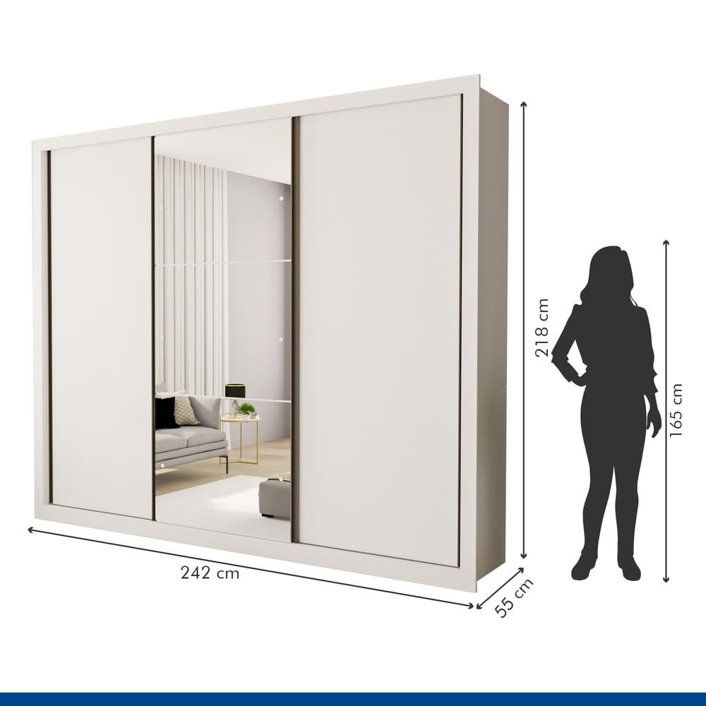 Guarda Roupa 3 Portas de Correr com Espelho Central 6 Gavetas Nápoli Minastex Branco