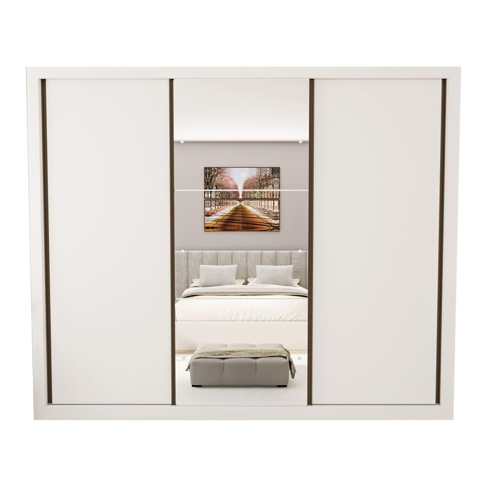 Guarda Roupa 3 Portas de Correr com Espelho Central 6 Gavetas Nápoli Minastex Branco